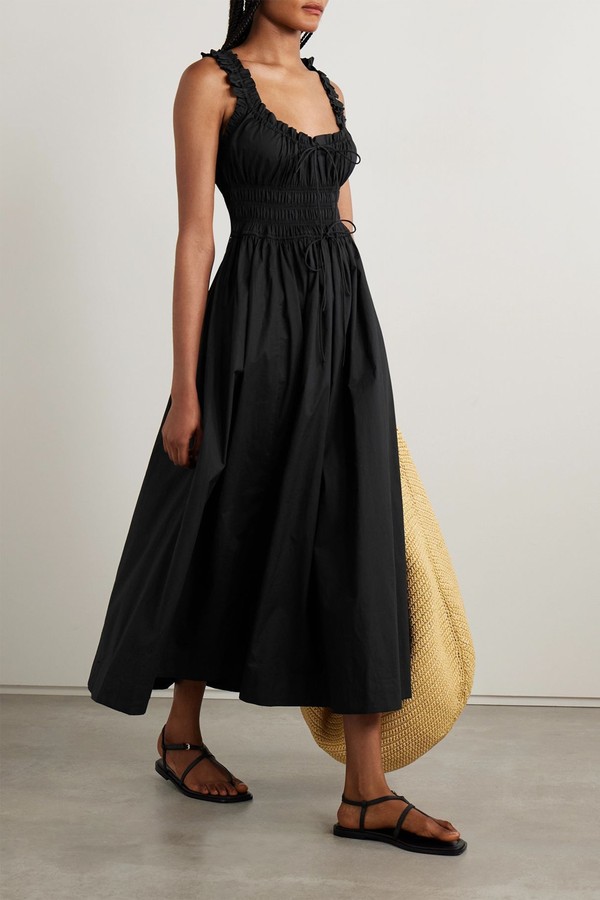 Emmaretta Tie-Detailed Shirred Organic Cotton-Voile Midi Dress from DÔEN 