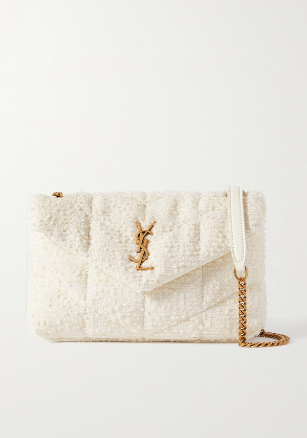 Loulou Puffer Leather-Trimmed Quilted Bouclé Shoulder Bag from Saint Laurent