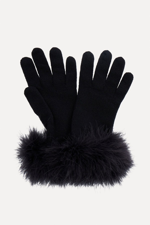 VLogo Feather-Trimmed Virgin Wool Gloves from Valentino