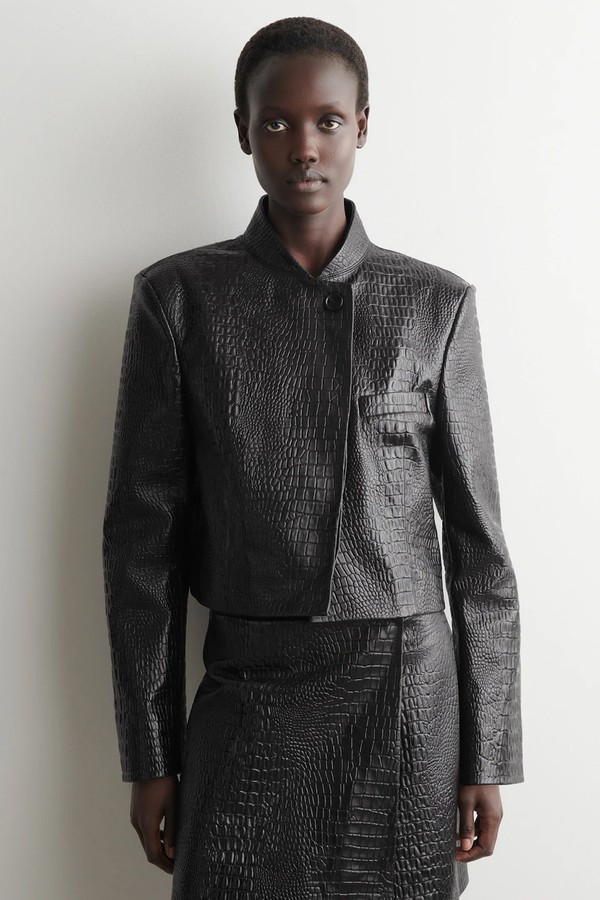 Cropped Croc-Effect Leather Blazer from COS