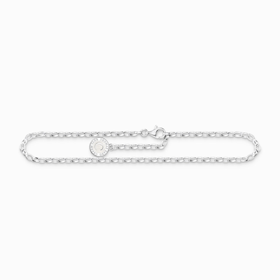 Charm Anklet With Shimmering, White Cold Enamel Silver