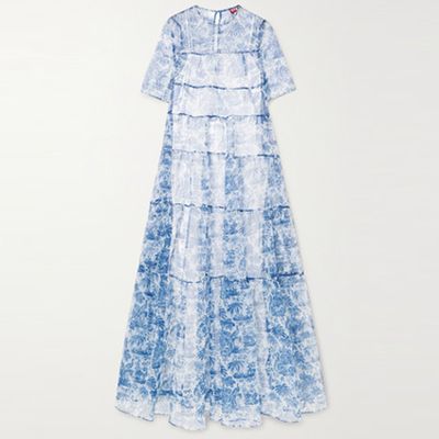 Hyacinth Tiered Printed Crinkled-Organza Maxi Dress, £290 | Staud