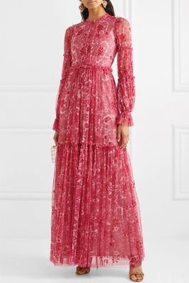 Anya Embellished Floral-Print Tulle Gown from Needle & Thread
