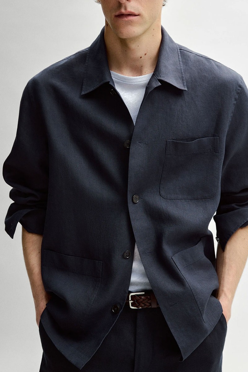 Linen Total Look Overshirt With Pocket Details from Massimo Dutti