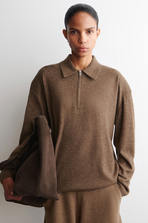 Merino Wool-Yak Zip-Up Polo Shirt  from COS