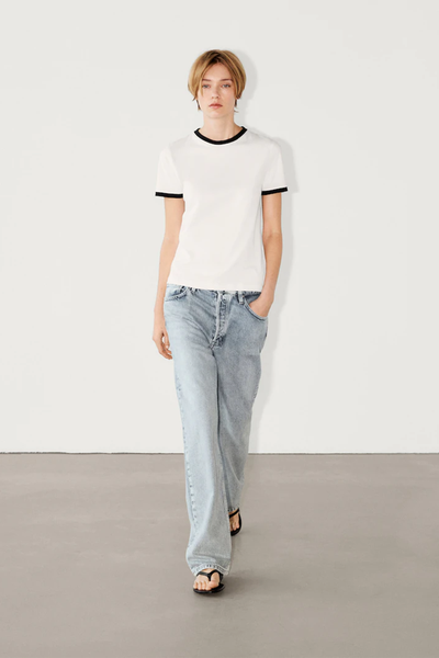 Short Sleeve Contrast T-Shirt from Massimo Dutti