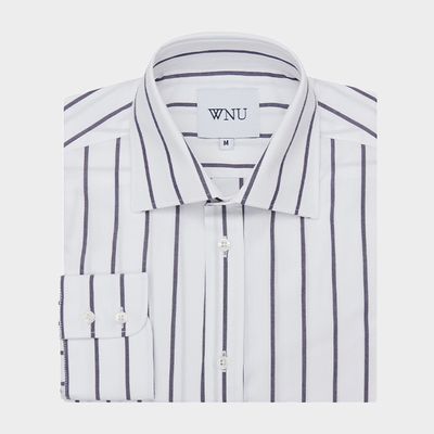 Poplin: White And Midnight Blue Stripe Shirt  from With Nothing Underneath