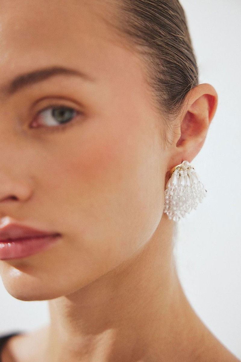 White Beaded Cluster Earrings