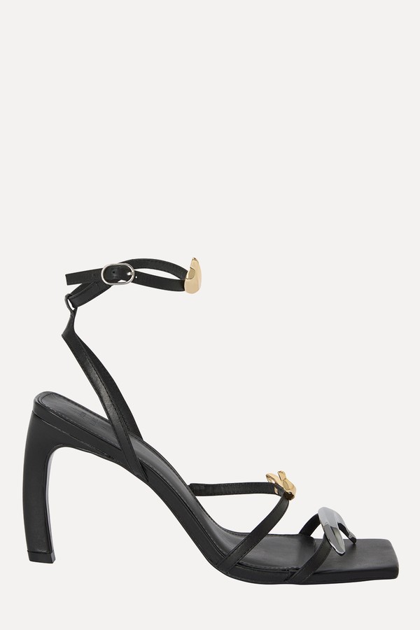 Square Toe Banana Trim Strappy High Heel Sandals