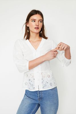 Embroidered Peplum Top from Warehouse
