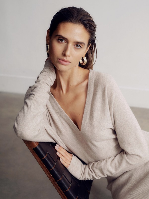 Bonnie High Neck Longline Jumper in Beige