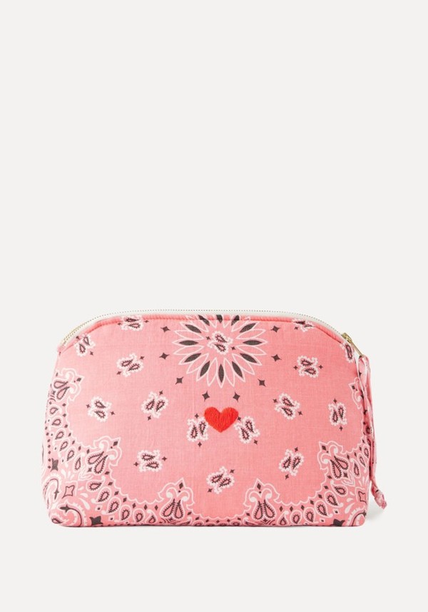 Coeur Vanity Embroidered Bandana-Print Cotton Pouch 