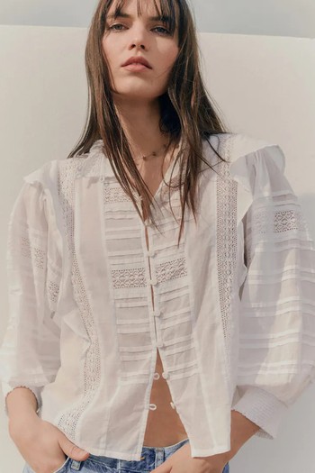 Lace Panel Cotton Blouse from Mango