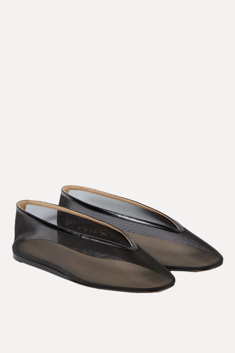 Luna Leather-Trimmed Mesh Ballet Flats from Le Monde Béryl