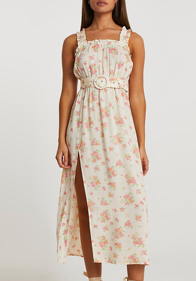 Yellow Belted Floral Midi Beach Dress from River Island