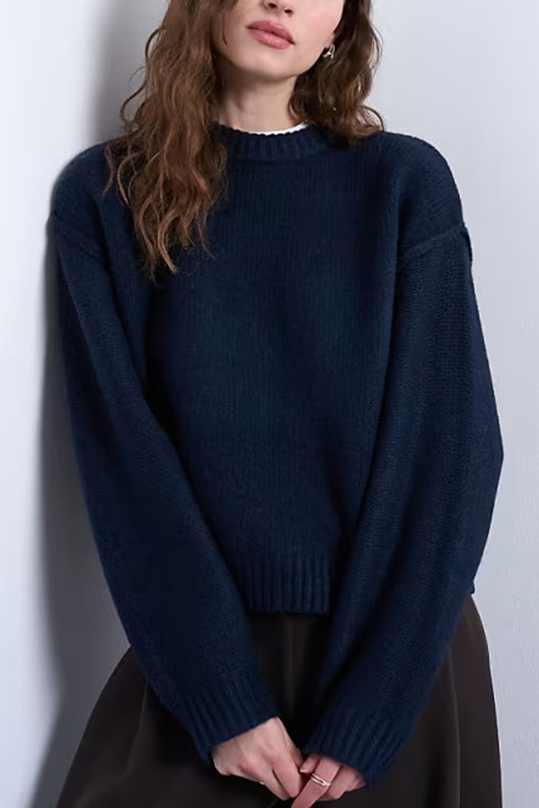 Knitted Boxy Wide Sleeve Mid Crew Jumper 