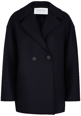 Navy Double-Breasted Wool Felt Coat from Harris Wharf London