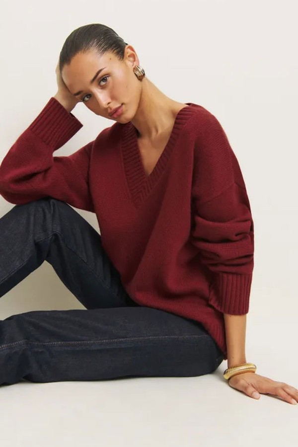 Jadey Cashmere Oversized V-Neck Sweater