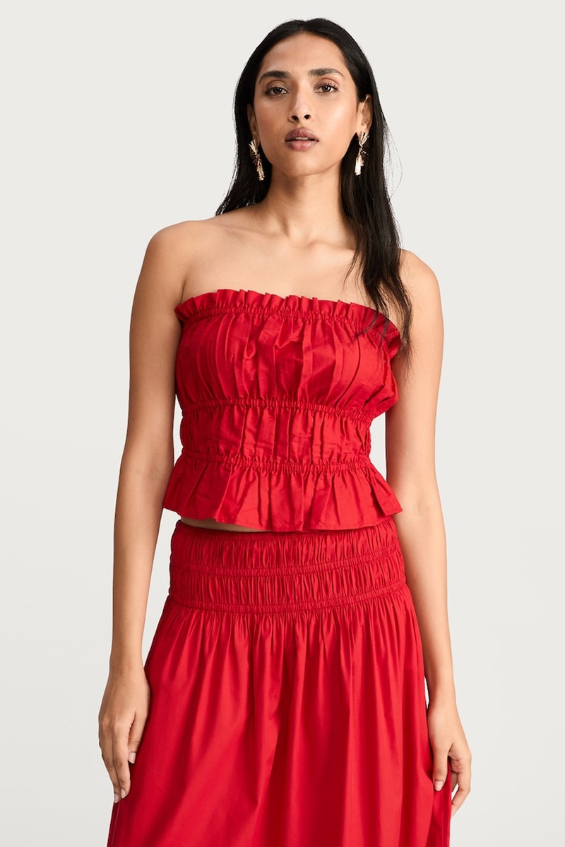 Cotton Rich Shirred Waist Full Midi Skirt from F&F