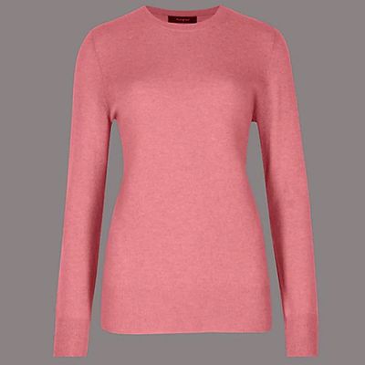 Pure Cashmere Ribbed Round Neck Jumper In Light Raspberry from Autograph