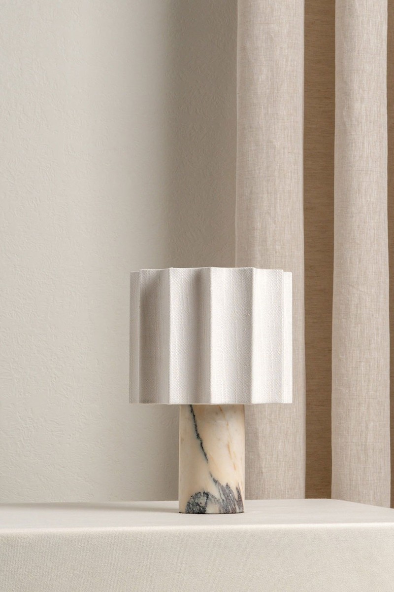 Valli Viola Calacatta Marble & Linen Rechargeable Table Lamp from Lights & Lamps