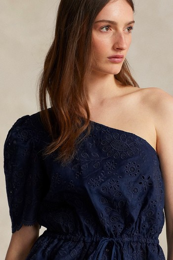 One Shoulder Eyelet Linen Top