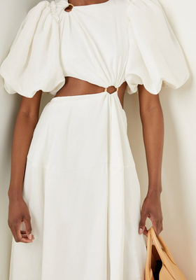 Vanades Ring-Embellished Cut-Out Linen-Blend Dress from Aje