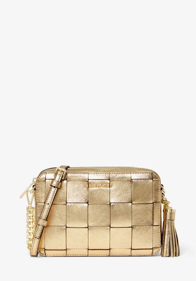 Ginny Medium Metallic Woven Leather Crossbody Bag