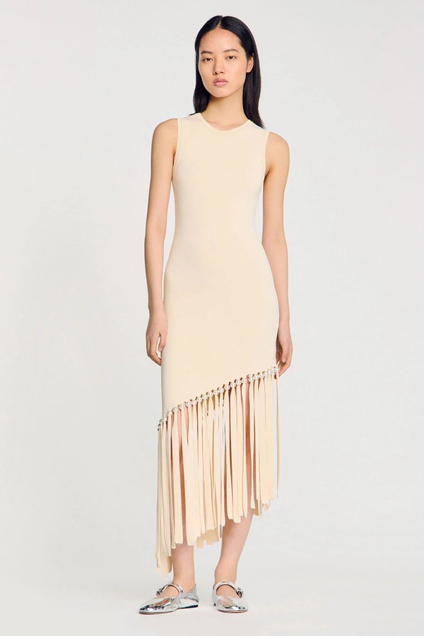 Fringed & Beaded Knit Dress from Sandro