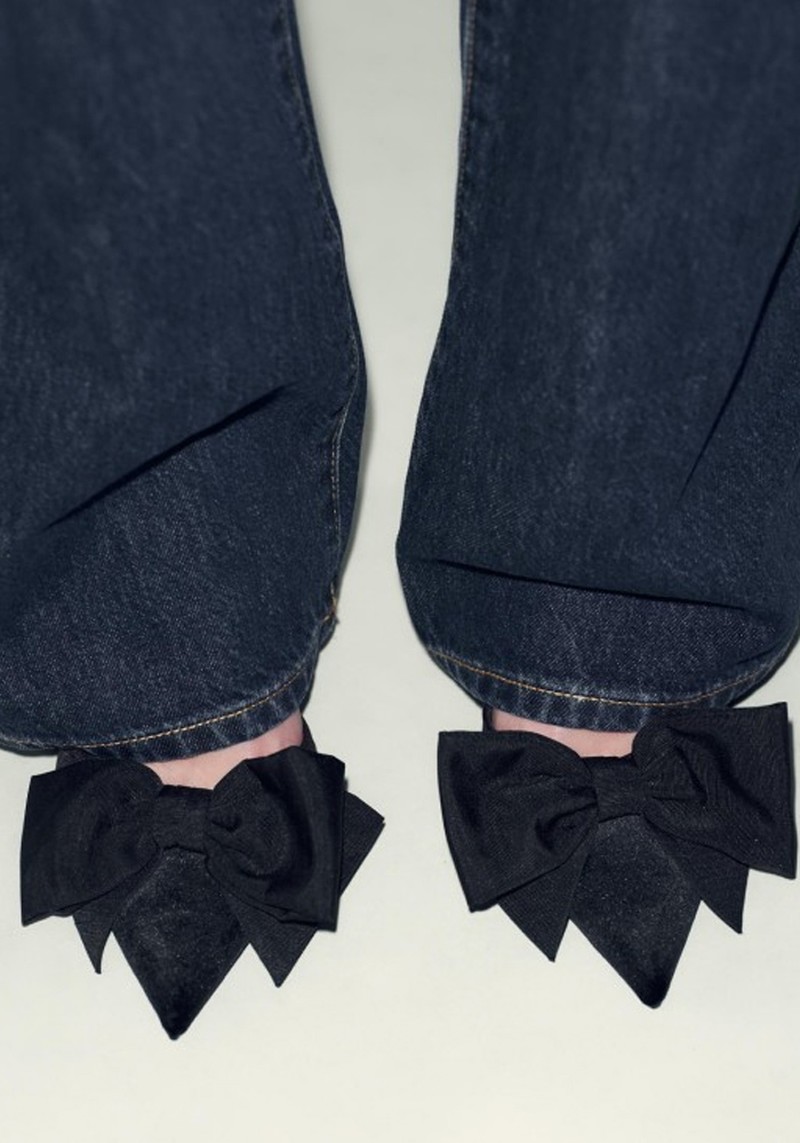 Velvet Slingback Shoes With Bow 