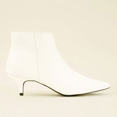 White Leather-Look Kitten Heel Ankle Boots from New Look