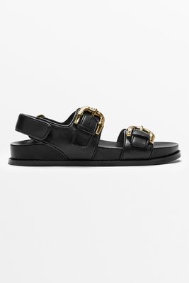 Leather Footbed Sandals With Buckles from Massimo Dutti