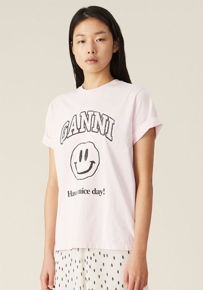 Printed Organic Cotton Jersey T-Shirt from Ganni