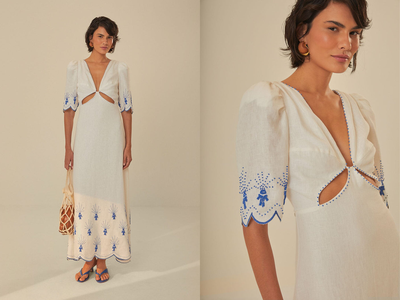 Off-White Sea Of Fish Embroidered Midi Dress, £448 | Farm Rio