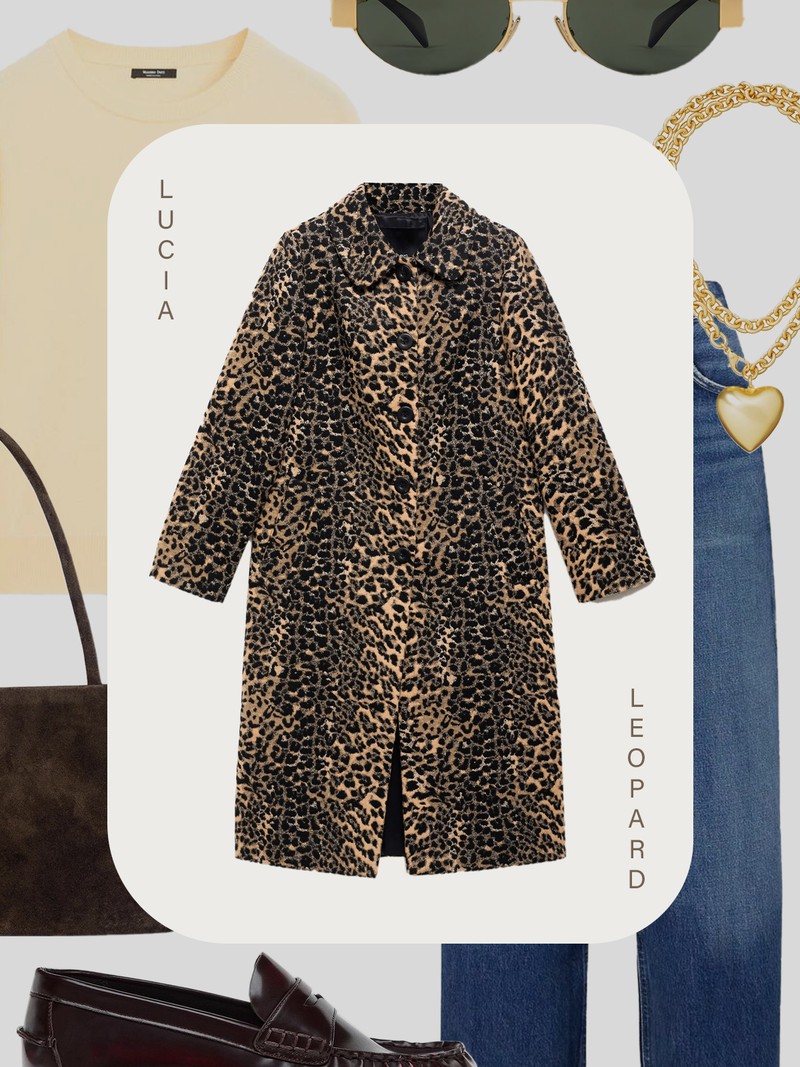 Leopard-Print Long Coat from Mango