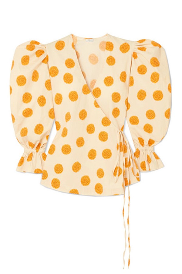 Valentina Printed Cotton-Blend Voile Wrap Top from Rhode