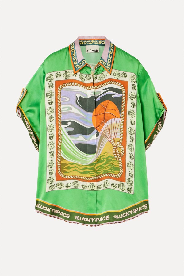 Lucky Pace Printed Silk-Satin Shirt from Alemais