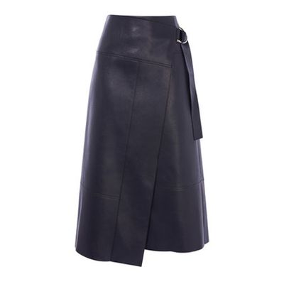 Faux-Leather Wrap Midi Skirt