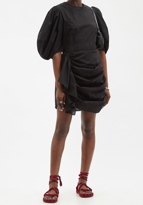 Black Pia Ruffled Cotton-Poplin Mini Dress from Rhode