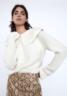 Knit Sweater With Embroidered Collar