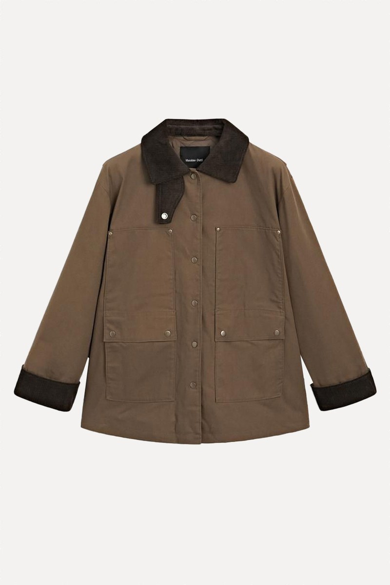 Waxed Parka With Corduroy Detail