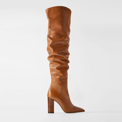 Over-The-Knee High-Heel Leather Boots, £159 | Zara 