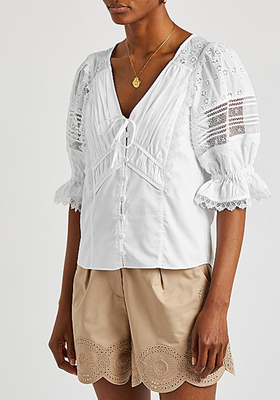White Lace-Trimmed Cotton Top from Self-Portrait
