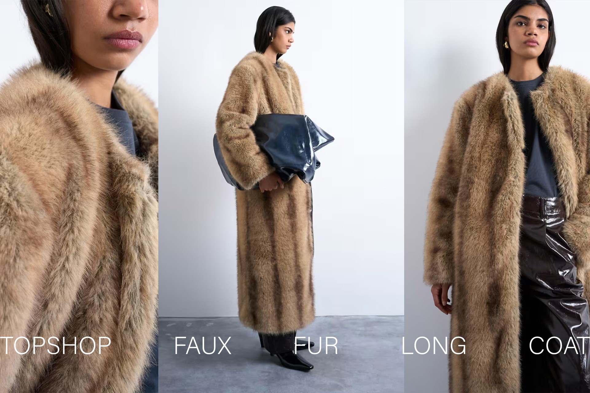 Oversized Faux Fur Collarless Long Coat from Topshop