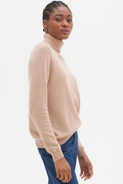 Cashmere Roll Neck Sweater in Natural Beige