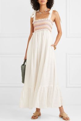Goldie Crochet-Trimmed Smocked Linen Maxi Dress from Zimmerman