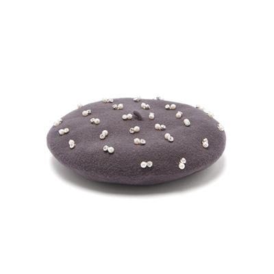 Pearl And Crystal-Embroided Wool Beret from Benoît Missolin