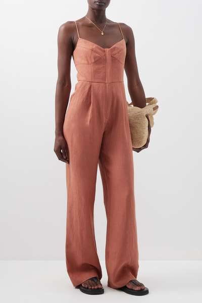 Mini Button Front Linen Jumpsuit from Three Graces London