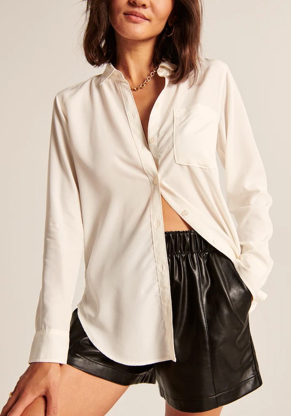 Long-Sleeve Drapey Button-Up Shirt