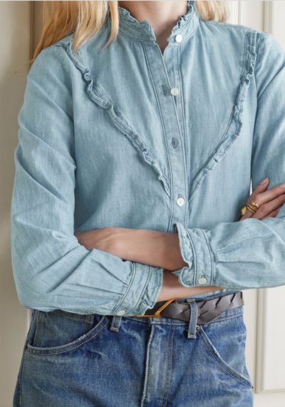 Marcela Ruffled Cotton-Chambray Shirt from Nili Lotan